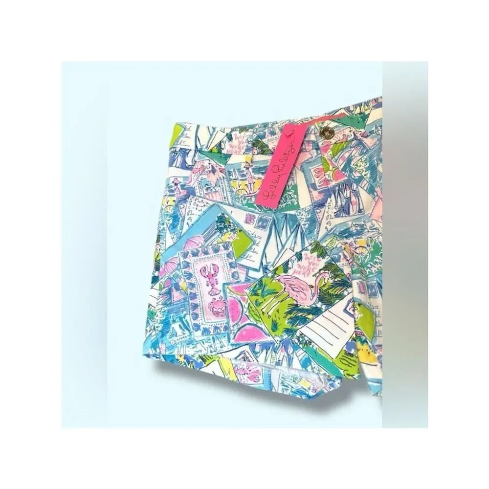 Lilly Pulitzer Callahan Stretch Shorts 10 Wish You Were Here 5” Travel Postcard - Picture 5 of 12